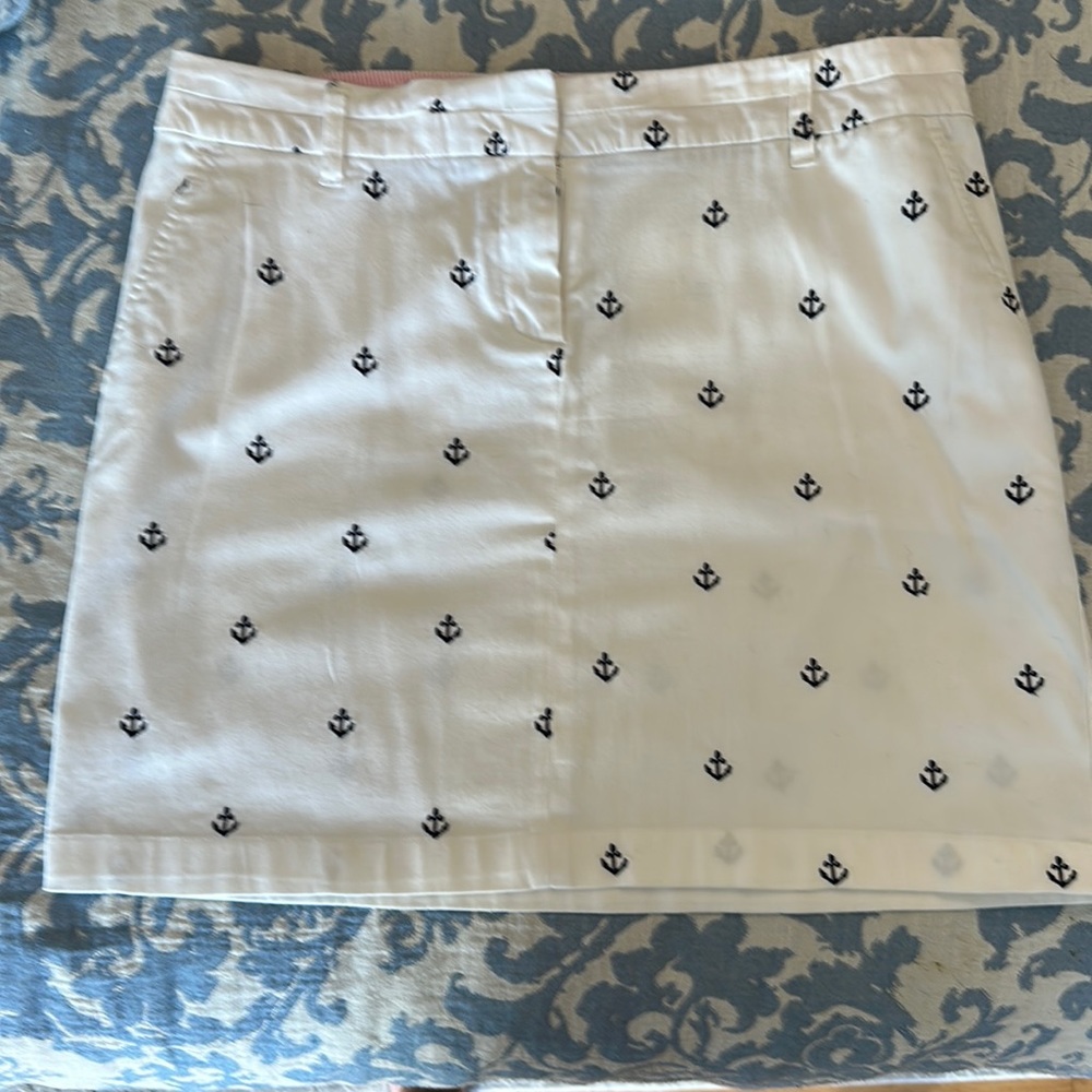 British Khaki White Mini Skirt with Navy Anchor Embroidery